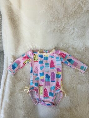 Ruffle Butts Long-Sleeve One-Piece Swimsuit - Pink Popsicle Print 6-12 Mos